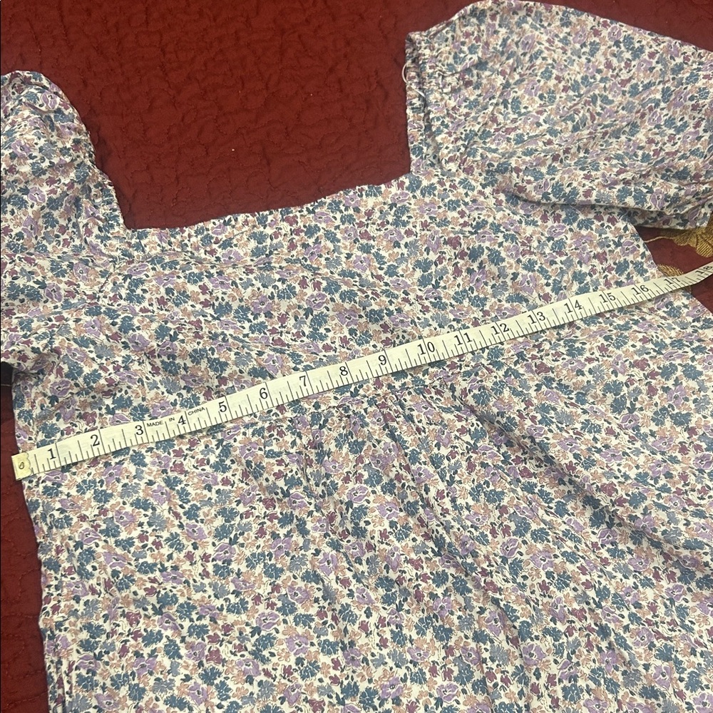 Uniqlo Square Neck Mini Ruffle Tiered Purple Floral Puff Sleeve Dress - Picture 3 of 10